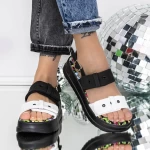 Sandale Dama cu Platforma 3HXS79 Alb-Negru » meishop.life