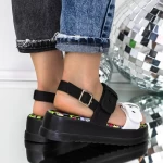 Sandale Dama cu Platforma 3HXS79 Alb-Negru » meishop.life