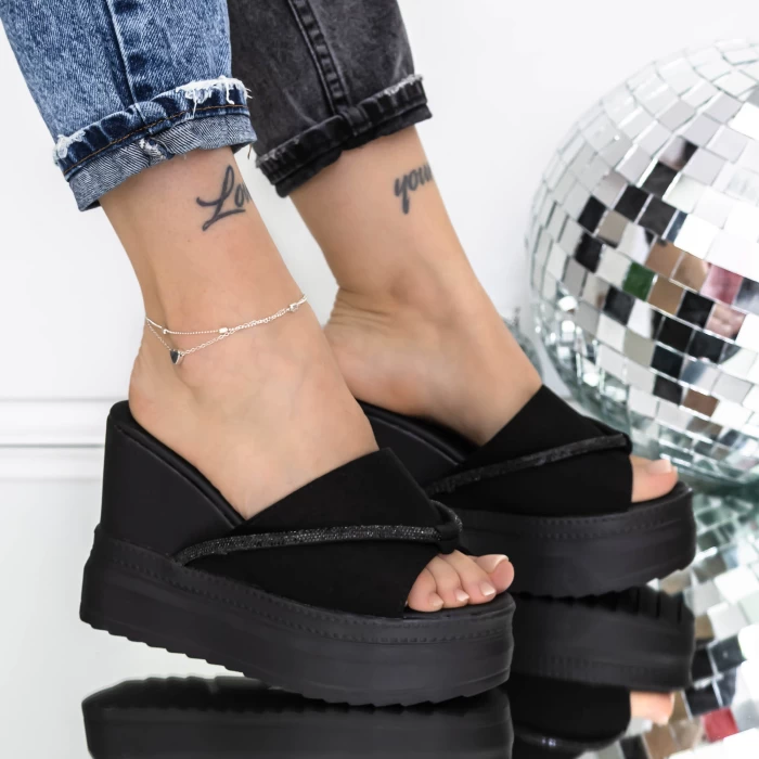 Papuci Dama cu Platforma 3AW317 Negru » meishop.life