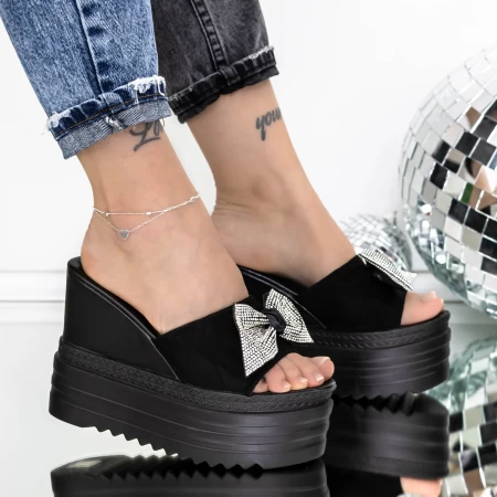 Papuci Dama cu Platforma 3AW313 Negru-Alb » meishop.life