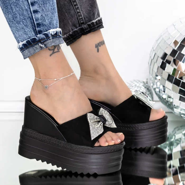 Papuci Dama cu Platforma 3AW313 Negru-Alb » meishop.life
