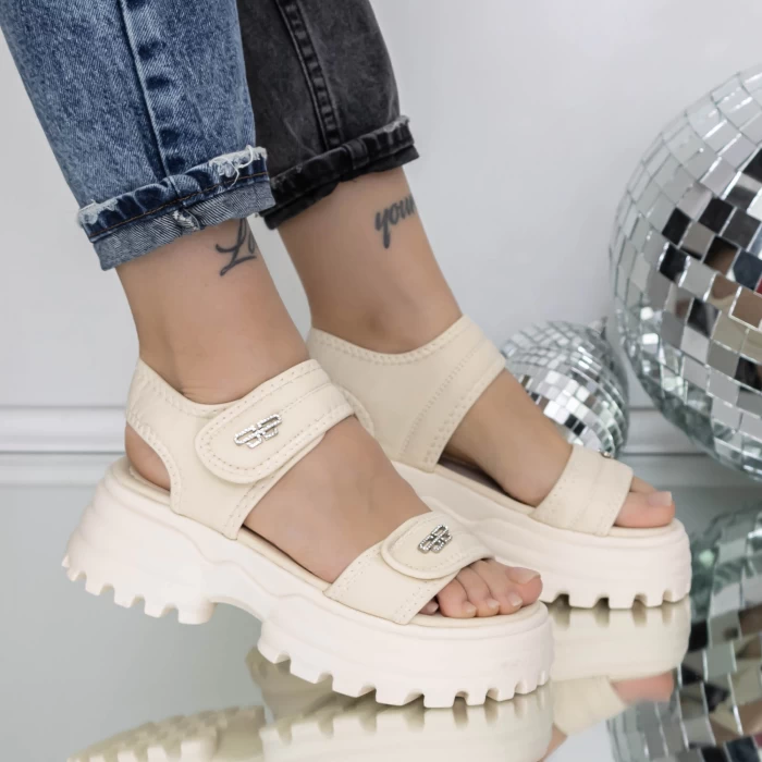 Sandale Dama cu Platforma 3AW306 Bej » meishop.life