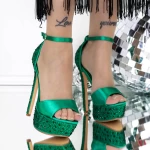 Sandale Dama cu Toc Subtire si Platforma 3XKK158 Verde » meishop.life