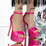 Sandale Dama cu Toc Subtire si Platforma 3XKK158 Rose » meishop.life