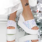 Papuci Dama cu Platforma 3AW316 Alb » meishop.life