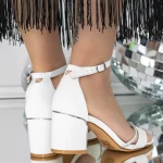 Sandale Dama cu Toc Gros 3XKK107 Alb » meishop.life