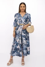 Rochie Dama 75749 Crem-Albastru » meishop.life