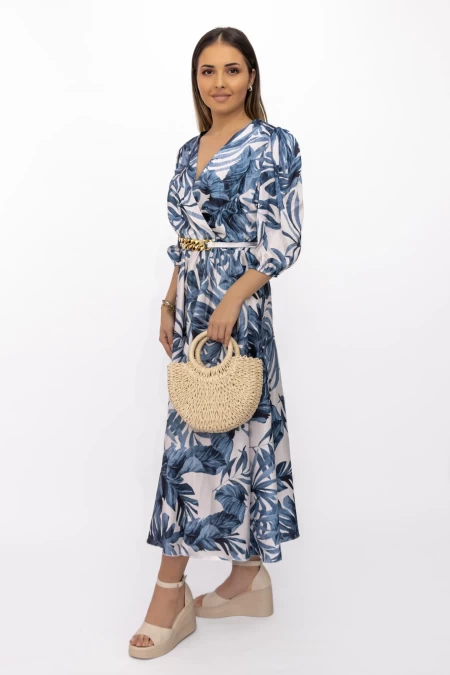 Rochie Dama 75749 Crem-Albastru » meishop.life