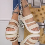 Sandale Dama cu Talpa Joasa 3AW281 Bej » meishop.life