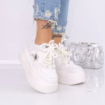 Pantofi Sport Dama cu Platforma 7788-16 Bej-Alb | Mei » meishop.life