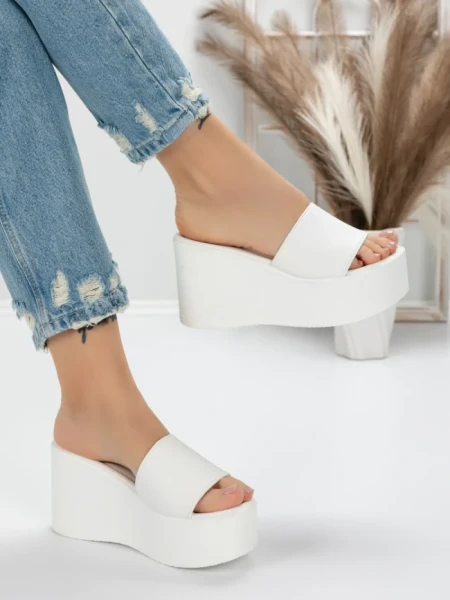 Papuci Dama cu Platforma 5WL6 WHITE | MEI