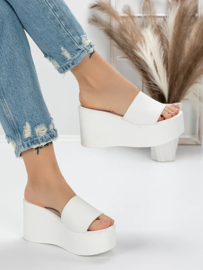 Papuci Dama cu Platforma 5WL6 WHITE | MEI