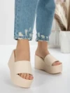 Papuci Dama cu Platforma 5WL6 BEIGE | MEI