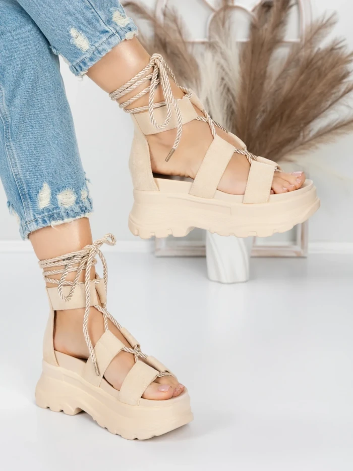 Sandale Dama cu Platforma 5WL26 BEIGE | MEI