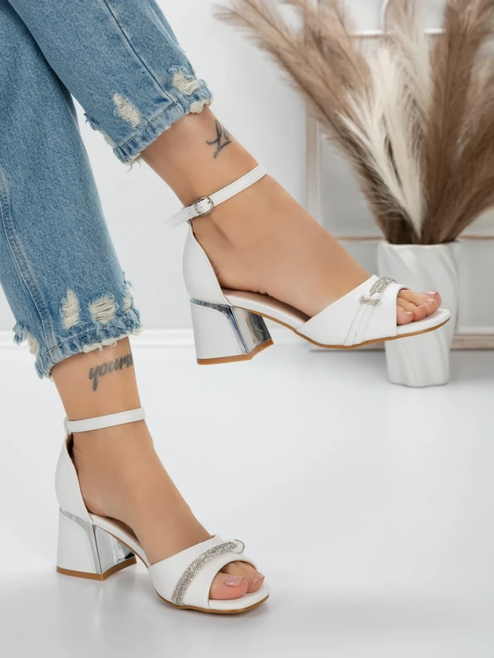 Sandale Dama cu Toc Gros 5GZ58 WHITE | MEI
