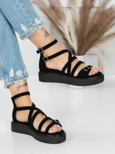 Sandale Dama cu Talpa Joasa 5H23 BLACK | MEI