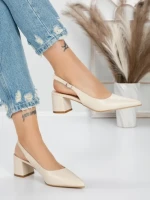 Pantofi cu Toc Gros 5YZ11 BEIGE | MEI