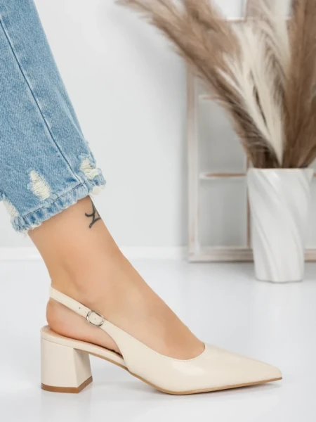 Pantofi cu Toc Gros 5YZ11 BEIGE | MEI