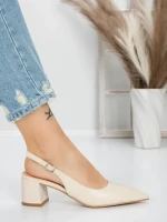 Pantofi cu Toc Gros 5YZ11 BEIGE | MEI
