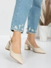 Pantofi cu Toc Gros 5YZ11 BEIGE | MEI