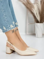 Pantofi cu Toc Gros 5YZ11 BEIGE | MEI
