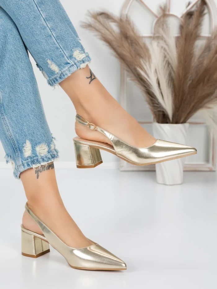 Pantofi cu Toc Gros 5YZ11 GOLD | MEI