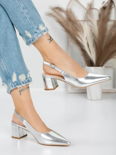 Pantofi cu Toc Gros 5YZ11 SILVER | MEI