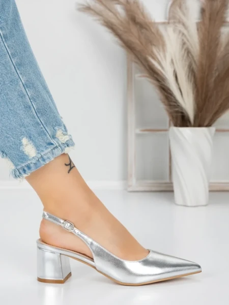 Pantofi cu Toc Gros 5YZ11 SILVER | MEI