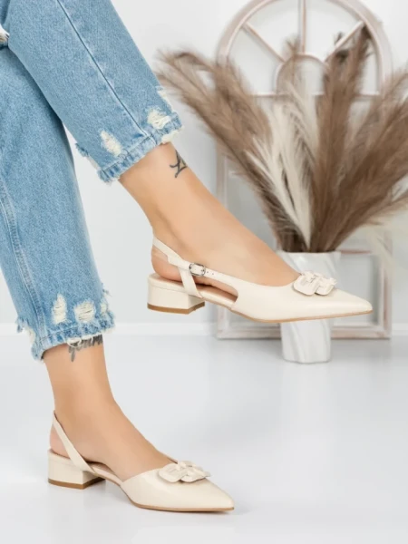 Pantofi cu Toc Gros 5YZ12 BEIGE | MEI