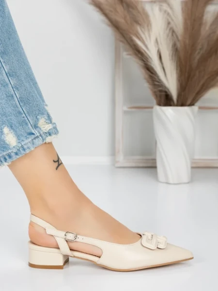 Pantofi cu Toc Gros 5YZ12 BEIGE | MEI