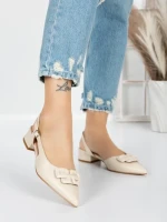 Pantofi cu Toc Gros 5YZ12 BEIGE | MEI