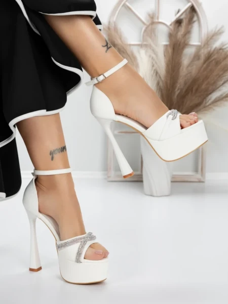 Sandale Dama cu Toc si Platforma 5DC6 WHITE | MEI