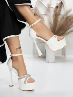 Sandale Dama cu Toc si Platforma 5DC6 WHITE | MEI