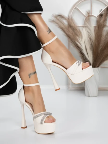 Sandale Dama cu Toc si Platforma 5DC6 BEIGE | MEI