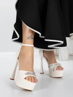 Sandale Dama cu Toc si Platforma 5DC6 BEIGE | MEI