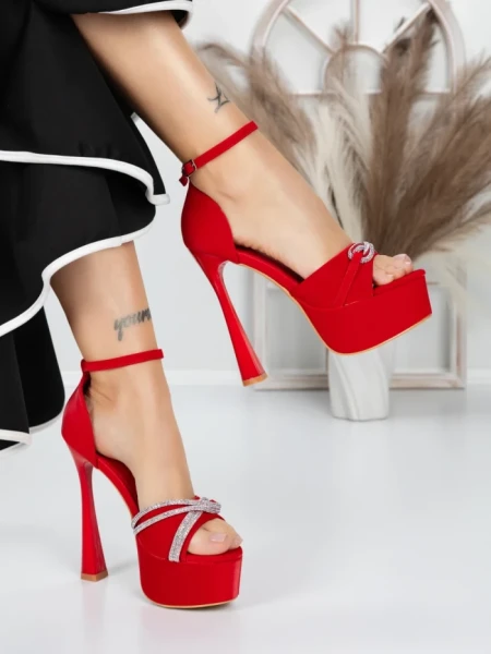 Sandale Dama cu Toc si Platforma 5DC6 RED | MEI