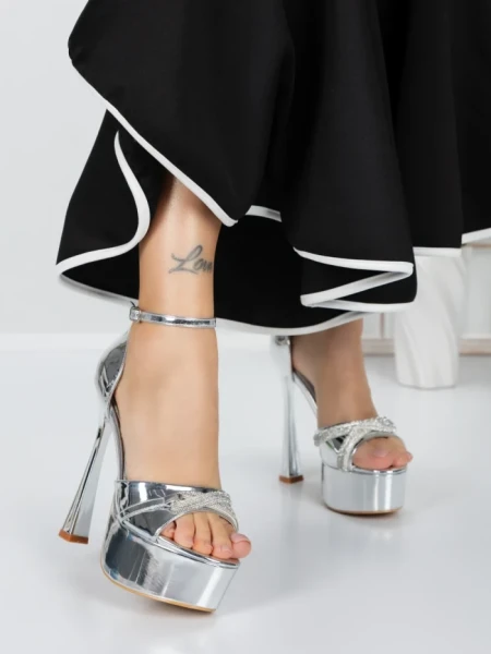 Sandale Dama cu Toc si Platforma 5DC6 SILVER | MEI