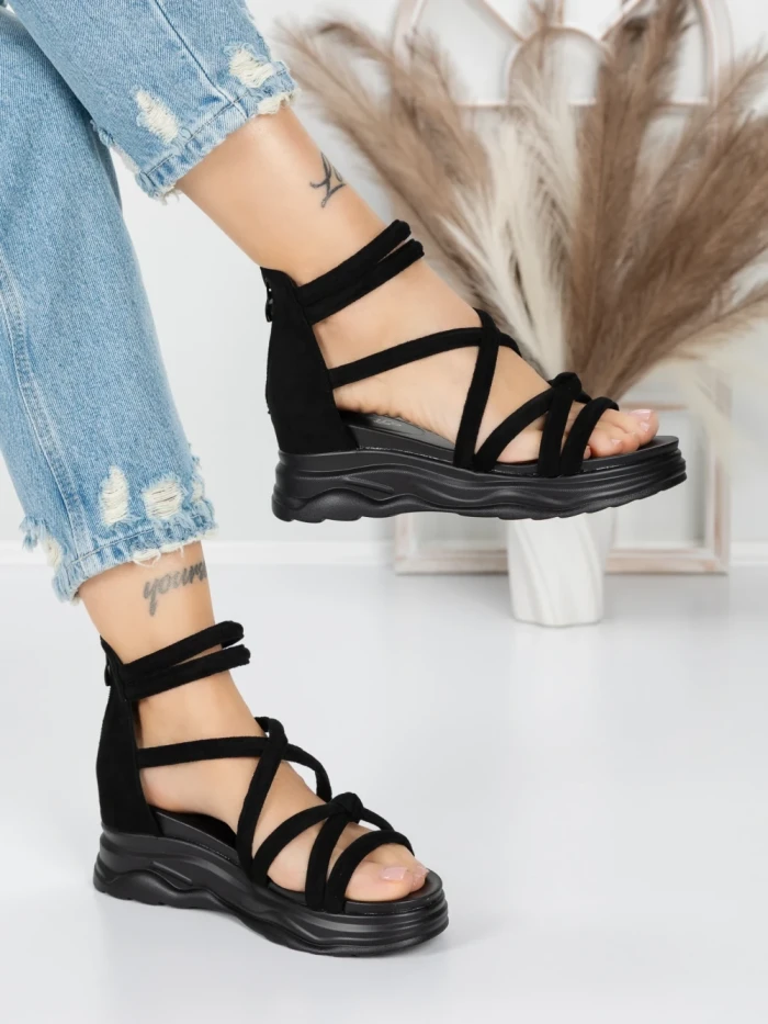 Sandale Dama cu Talpa Joasa 5H3 BLACK | MEI