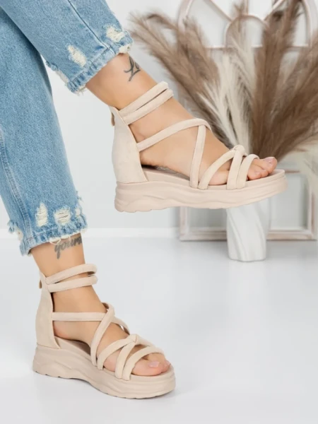 Sandale Dama cu Talpa Joasa 5H3 BEIGE | MEI