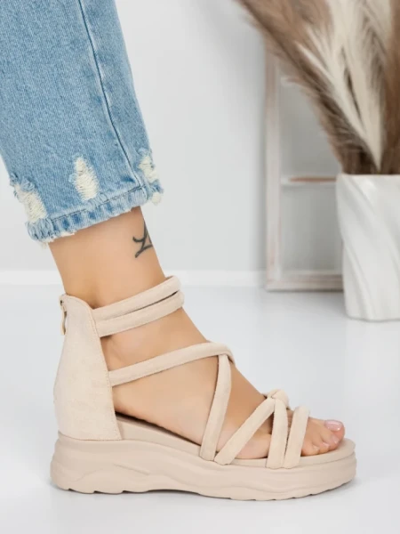 Sandale Dama cu Talpa Joasa 5H3 BEIGE | MEI
