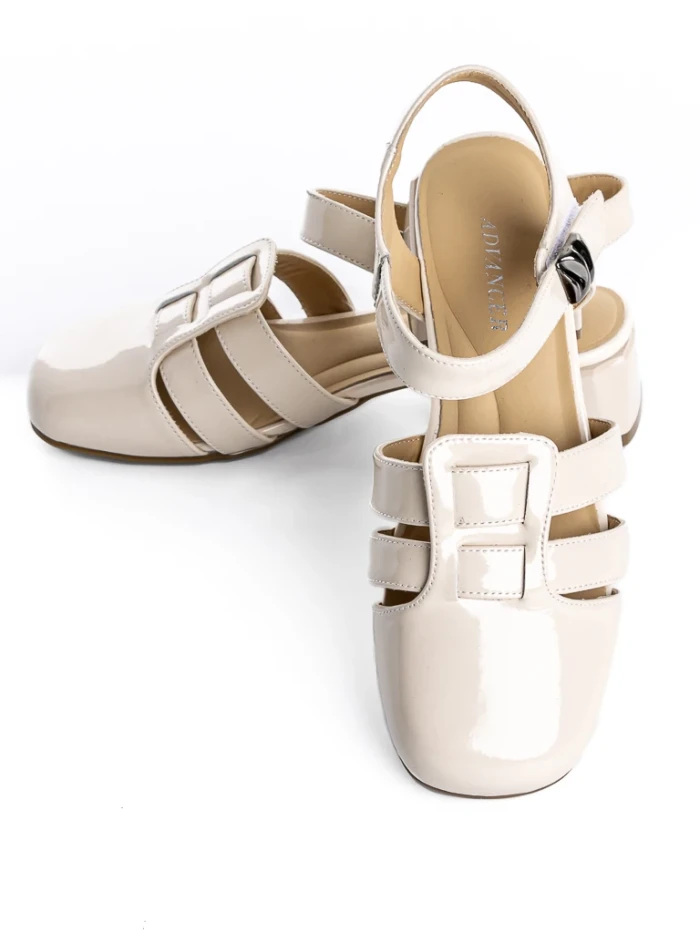 Pantofi cu Toc Gros 21161 CREAM | ADVANCER