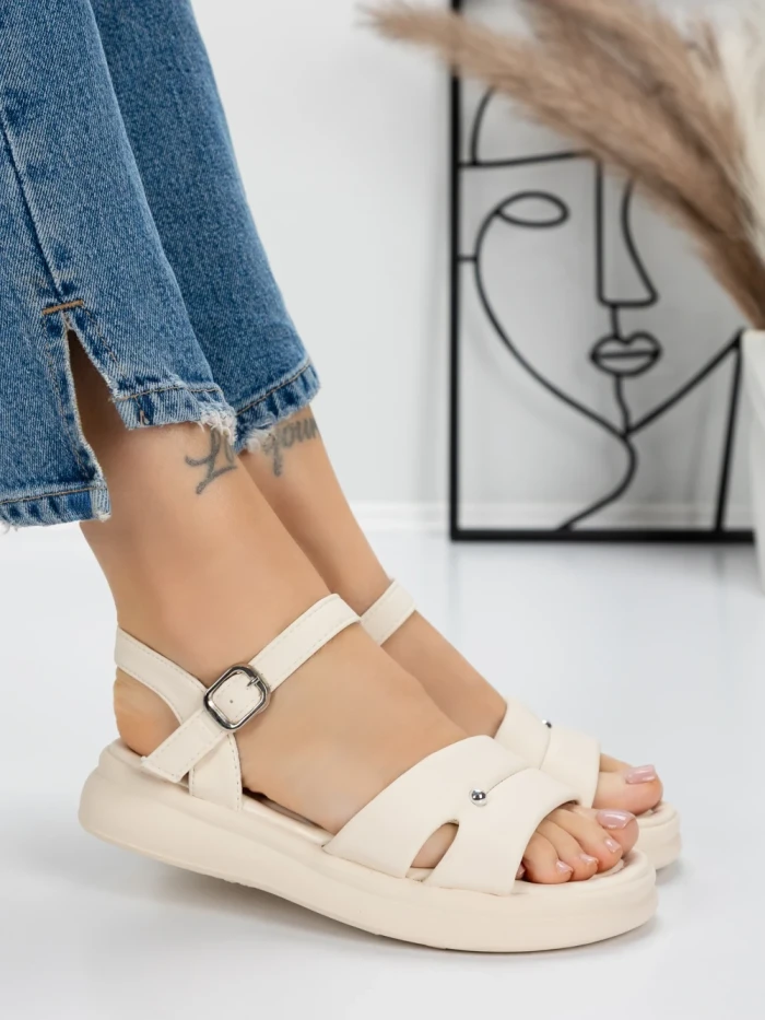 Sandale Dama cu Talpa Joasa 5WL30 BEIGE | MEI