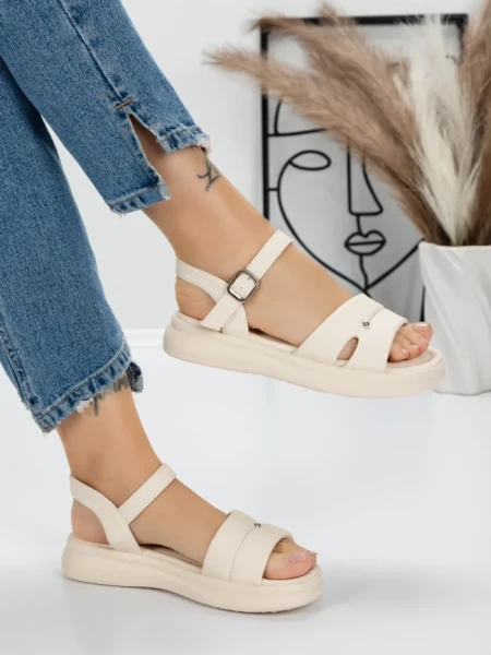 Sandale Dama cu Talpa Joasa 5WL30 BEIGE | MEI