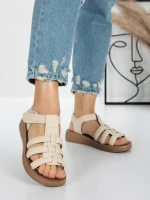 Sandale Dama cu Talpa Joasa 5XJ53 BEIGE | MEI