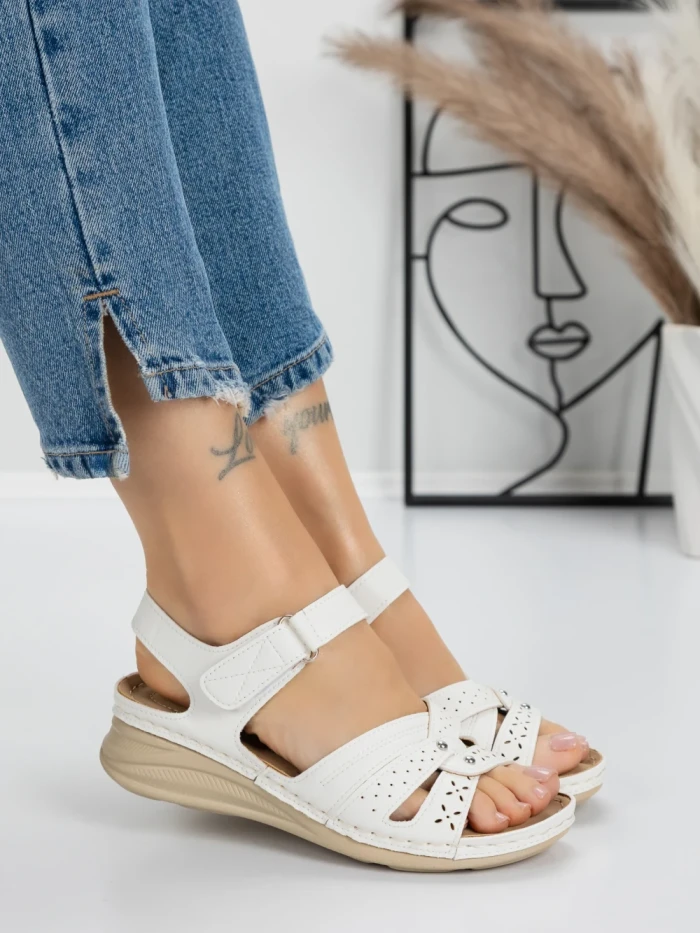 Sandale Dama cu Talpa Joasa 5GZ32 WHITE | MEI