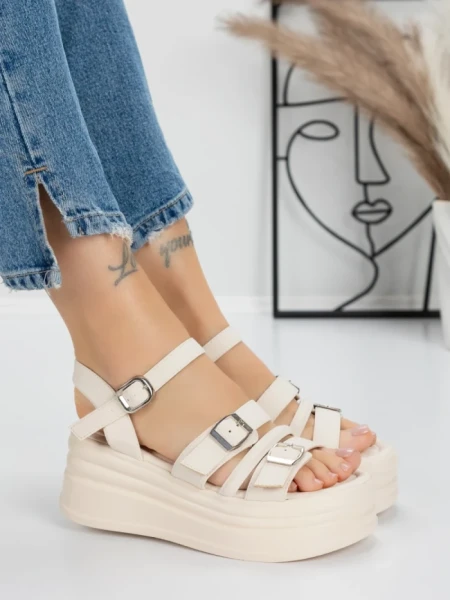 Sandale Dama cu Platforma 5H25 BEIGE | MEI