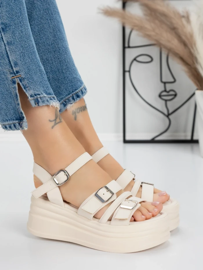 Sandale Dama cu Platforma 5H25 BEIGE | MEI