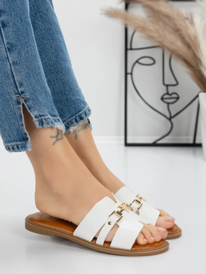 Papuci Dama cu Talpa Joasa 5PT8 WHITE | MEI