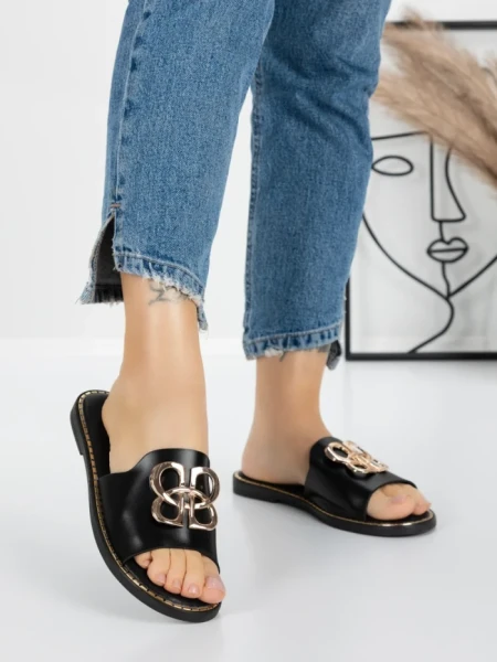 Papuci Dama cu Talpa Joasa 5PT3 BLACK | MEI