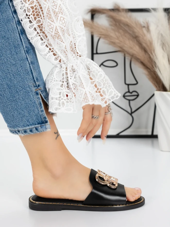 Papuci Dama cu Talpa Joasa 5PT3 BLACK | MEI